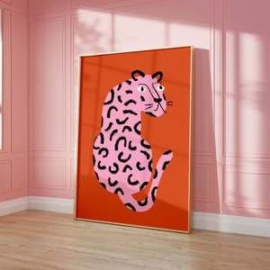 Handgezeichnete Preppy Tiger Wandkunst • Girly Wohnheim Dekor • Helle Pop Art • Trendy Tiger Funky Print • Moderne Galerie • Lustige Wohnung Tier Kunst
