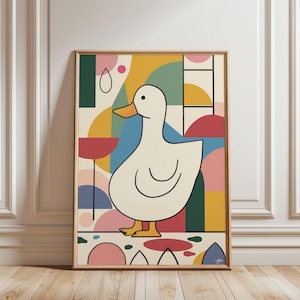 Colorful Duck Wall Art • Funky Duck Digital Print • Minimalistic Mosaic Inspired Print • Animal Lover Art • Silly Goose Duck Nursery Decor