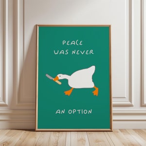 Dummer Gans Druck • Lustiges Gen Z Wohnzimmer Dekor • Trendige Enten Wandkunst • Verspieltes Tier Cartoon Poster • Minimalistisches süßes Edgy Dekor