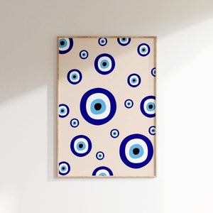 Evil Eye Wall Art • Protection Poster • Traditional Blue Evil Eye Print • Minimal Funky Wall Decor For Living Room, Dorm, Office