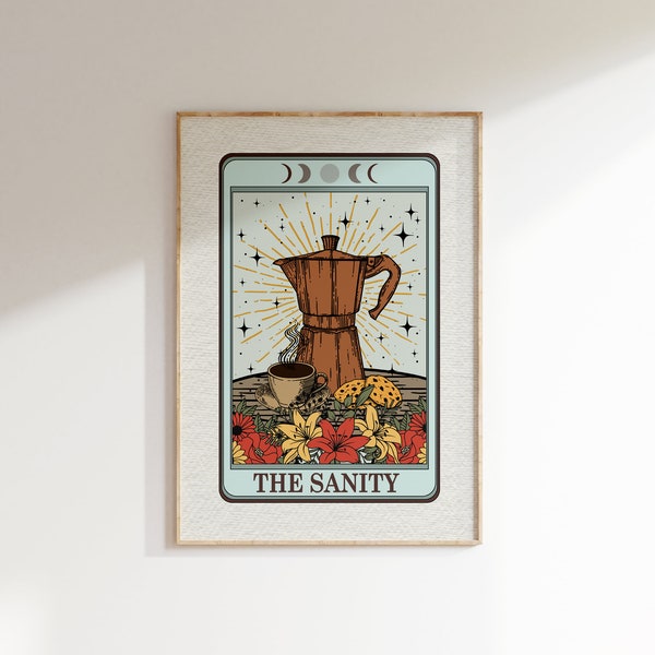 The Sanity Tarot Karten Poster • Kaffeedrucke • Lustige Tarotkarten für Kaffeeliebhaber • Witchy Decor • Einzigartige Wandkunst