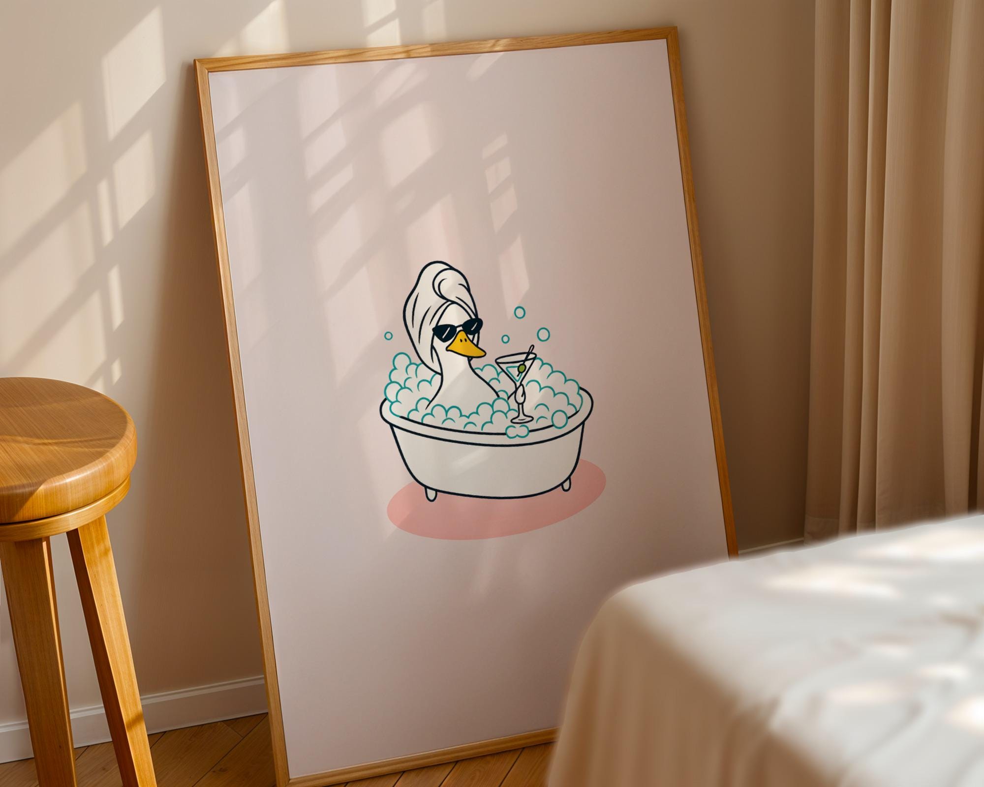 Duck in Bath Tub Print • Trendy Pink Bathroom Wall Art • Funny Goose ...
