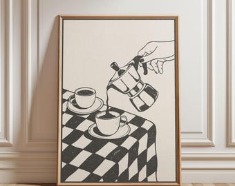 Trendy Coffee Lover Art Print • Quirky Espresso Bar Decor (Digital Download) • Cute Checkered Kitchen Art Poster