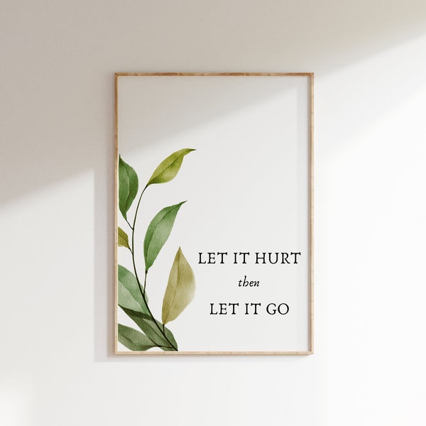 Let It Go Zitat Print • Minimalistische Floral Botanische Wandkunst • Motivierende Zen White Zitat Print • Self Love Wandkunst