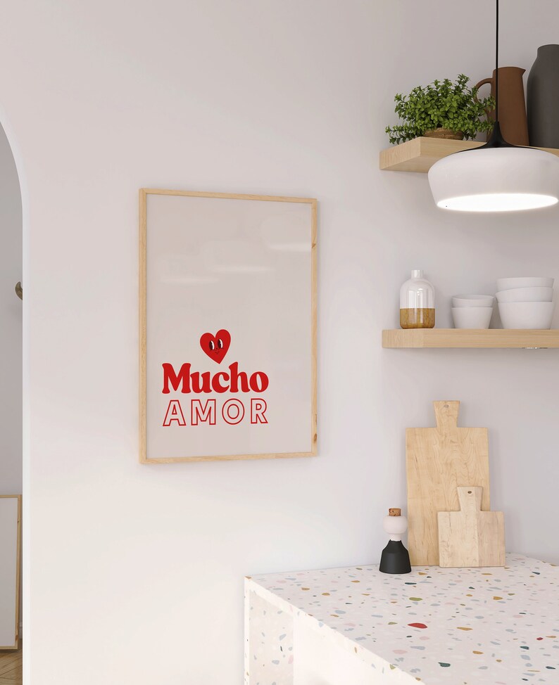 Mucho Amor Poster • Retro Cute Valentine Decor • Love Quote Art Heart ...