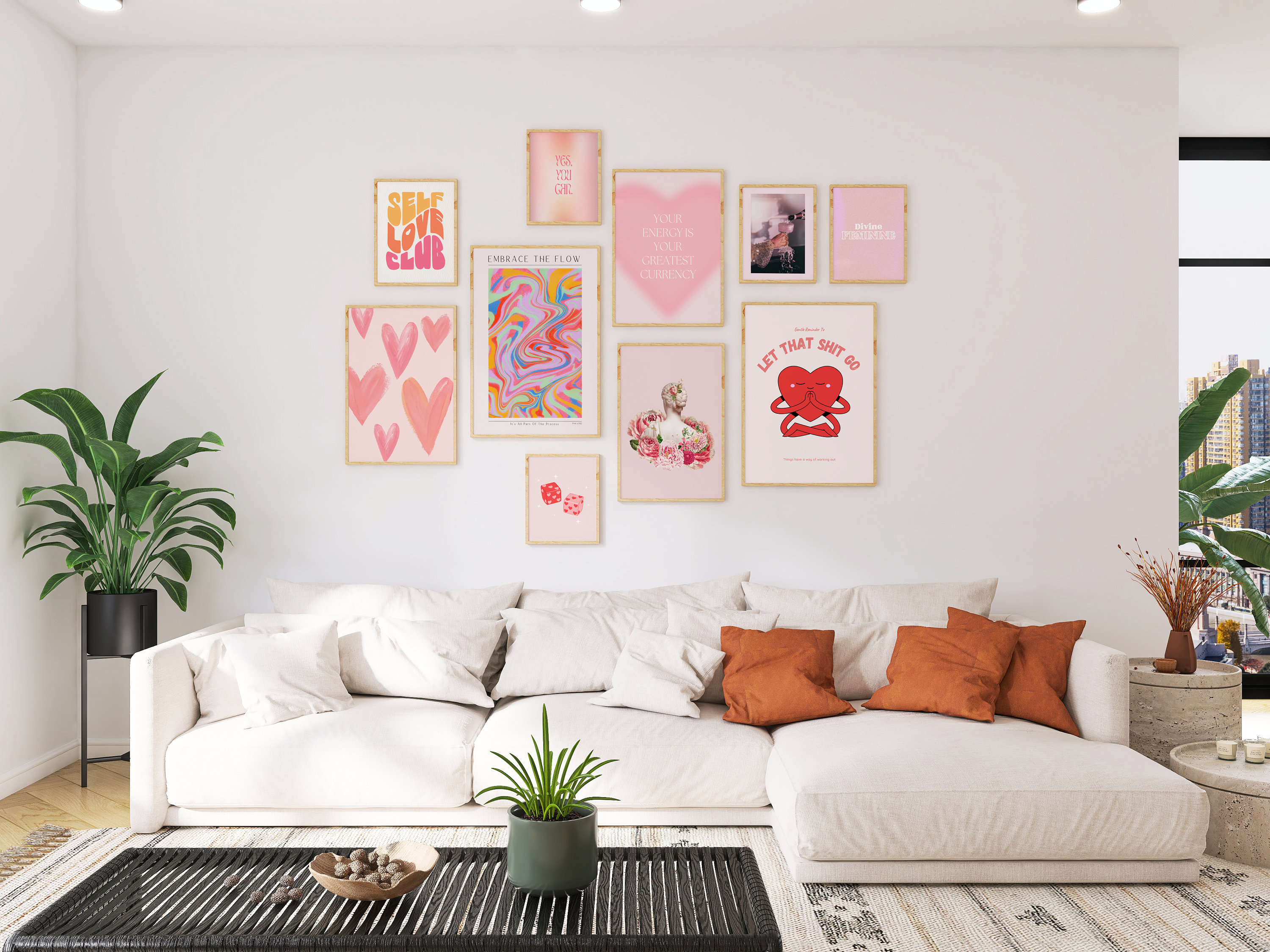 Pink Gallery Wall Art Set of 10 Prints Pink Trendy Prints Exhibition