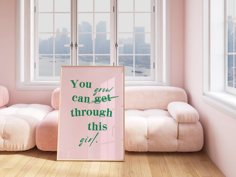 Blush Pink Wall Print Self Love Typography Wall Art Trendy Pink Green Quote Poster Self Care Mental Health Text Hot Girl Aesthetic image 5