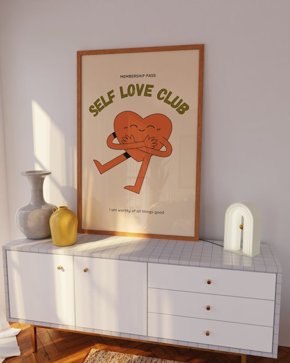 Self Love Club Print • I Am Worthy Affirmation Poster • Self Love Retro Wall Art • Retro Aesthetic Decor • Positivity Prints