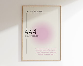 Anjo Número 444 Impressão Minimalista • Pôster Espiritual para Proteção • Arte para Impressão • Decoração de Casa Zen • Arte de Parede Minimalista