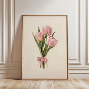 Coquette Tulips Bouquet Room Decor • Pink Girly Aesthetic Art • Y2k Cute Girly Decor • Digital Instant Download • Blush Pink Bow Wall Art