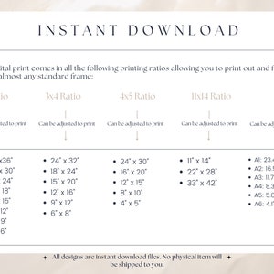 Puede incluir: Una hoja de papel blanca con texto negro que explica diferentes proporciones de impresi&oacute;n para impresiones digitales. El texto incluye las proporciones 2x3, 3x4, 4x5, 11x14 e ISO. Cada proporci&oacute;n va seguida de una lista de tama&ntilde;os de impresi&oacute;n comunes en pulgadas.
