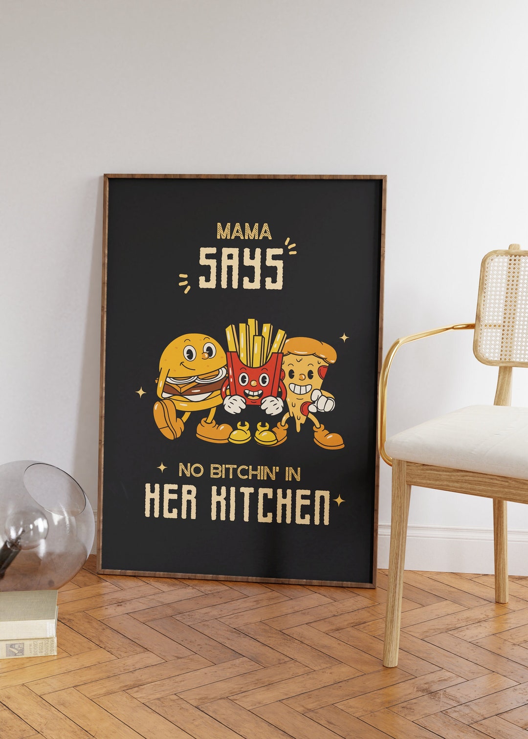 Funny Kitchen Poster No Bitchin' in My Kitchen Print Retro Animated