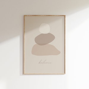 Beige Balance Wall Art imprimible • Zen Wall Art • Mindfulness Poster • Calming Poster para dormitorio, sala de estar o estudio de yoga •