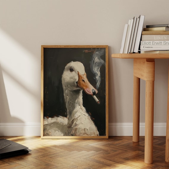 duck smoking cigarette painting Smoking Duck Antique Portrait Painting Digital Print • Eclectic Vintage  Home Decor • Funny Gift Poster • Unusual Duck Wall Art,textured Art