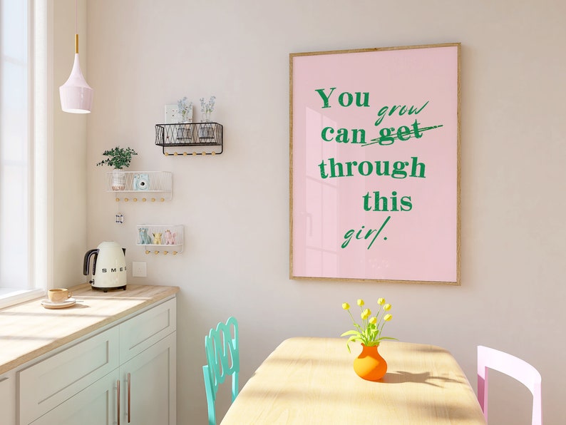 Blush Pink Wall Print Self Love Typography Wall Art Trendy Pink Green Quote Poster Self Care Mental Health Text Hot Girl Aesthetic image 3