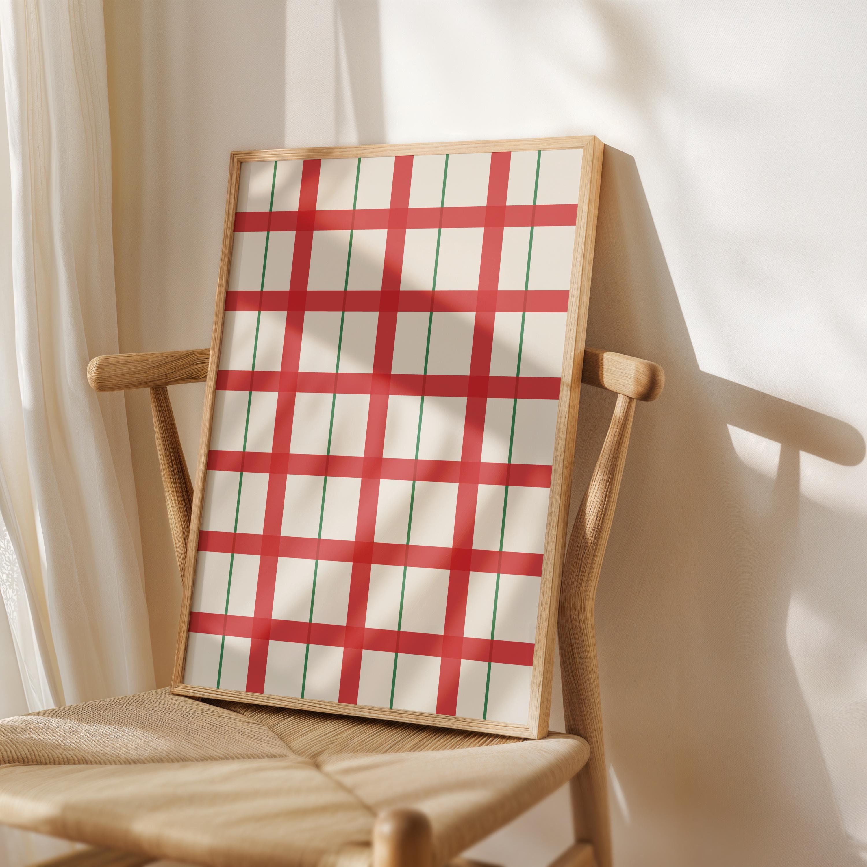 Abstrakter Weihnachtsdruck Weihnachtsdruck • Frohe Weihnachten Plakat • Minimalistische Winter Festliche Wandkunst • Niedliche Digitaldruck Grün Rot Weihnachtsgeometrische Linien