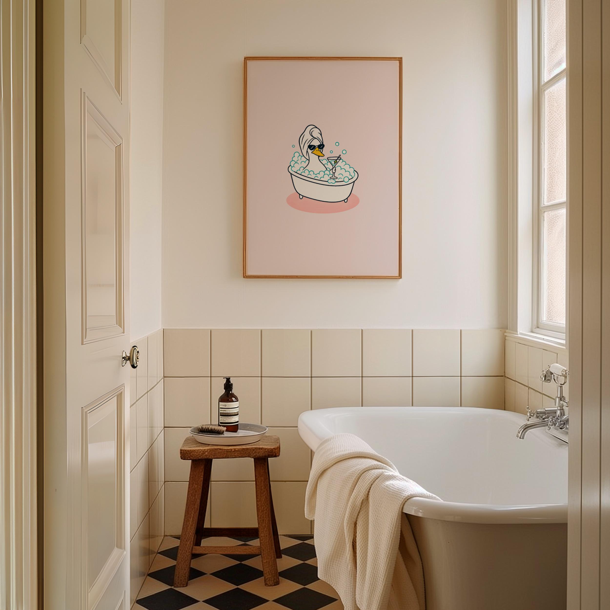 Duck in Bath Tub Print • Trendy Pink Bathroom Wall Art • Funny Goose ...