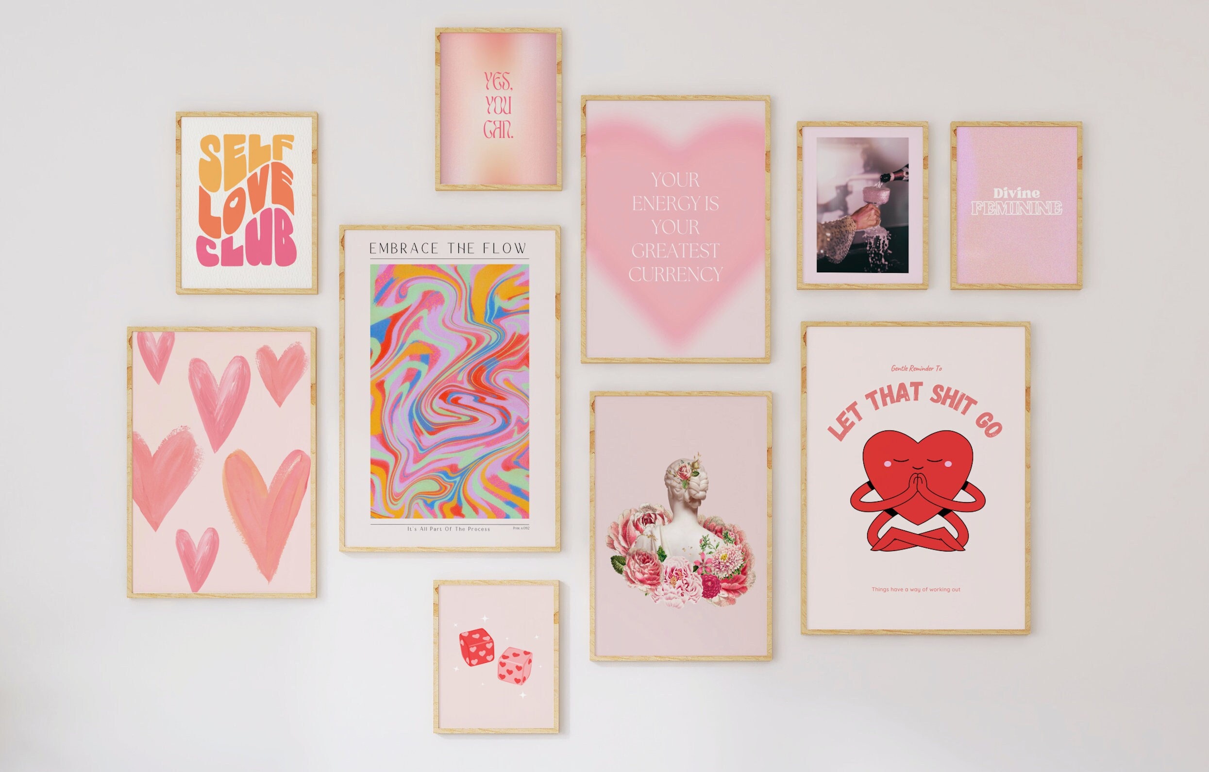Pink Gallery Wall Art Set of 10 Prints Pink Trendy Prints Exhibition