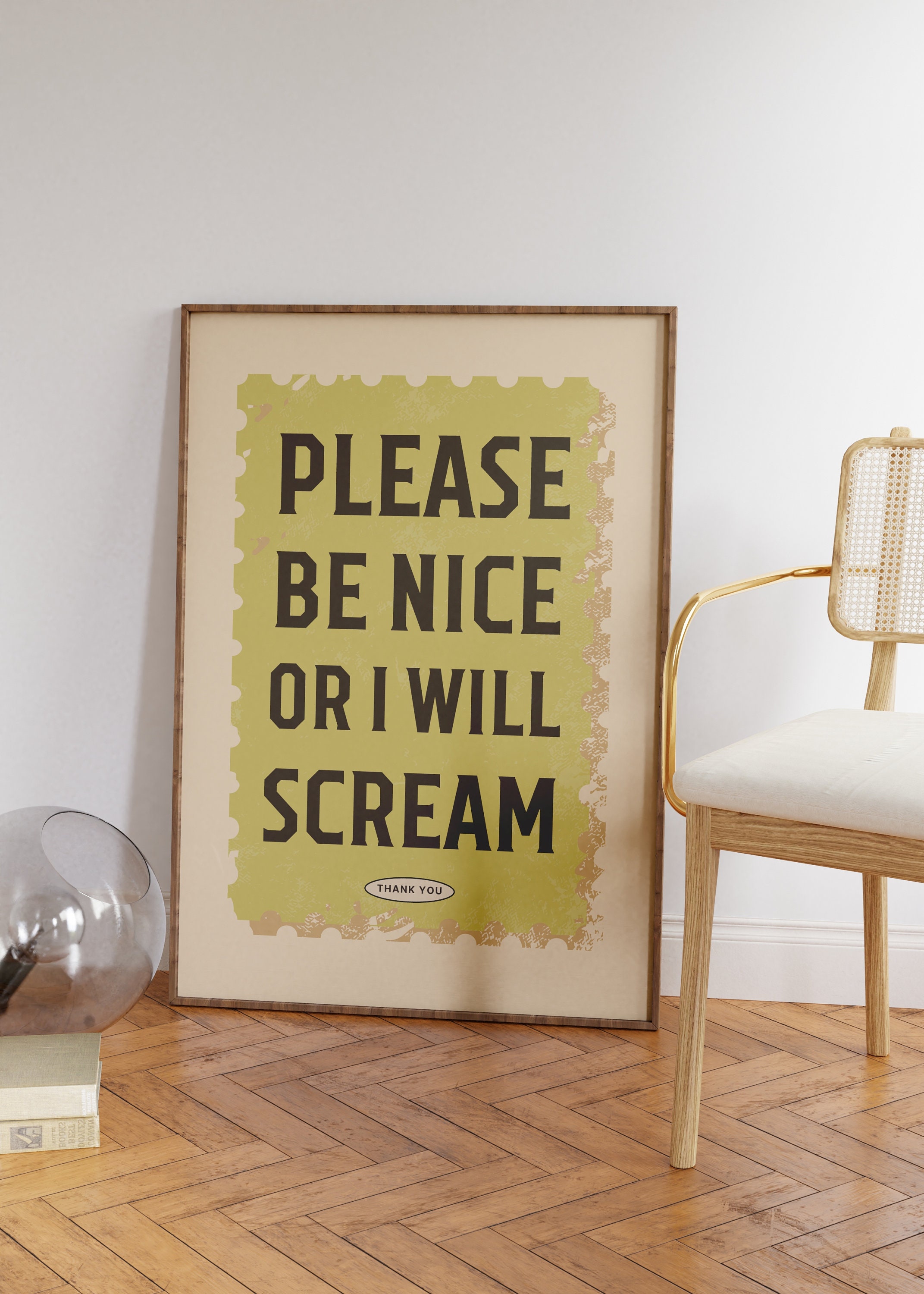 Funny Be Nice Print • Guest Room Wall Art • Girly Apartment Wall Decor • Funny Entryway Poster Print • Retro Ticket Typography Digital Art