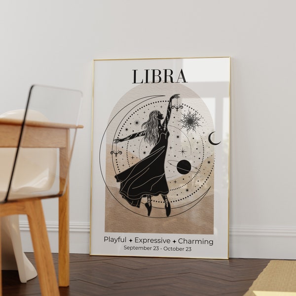 Libra Zodiac Goddess Wall Art • Zodiac Poster • Libra Print • Astrology Wall Art • Libra birthday gift • Libra Decor •Celestial Wall art