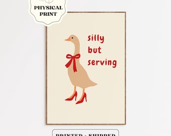 Funny Silly Goose Poster • Cute Coquette Duck Girlie Living Room Decor • Trendy Wall Art • Playful Animal Cartoon Poster • Minimalist Decor