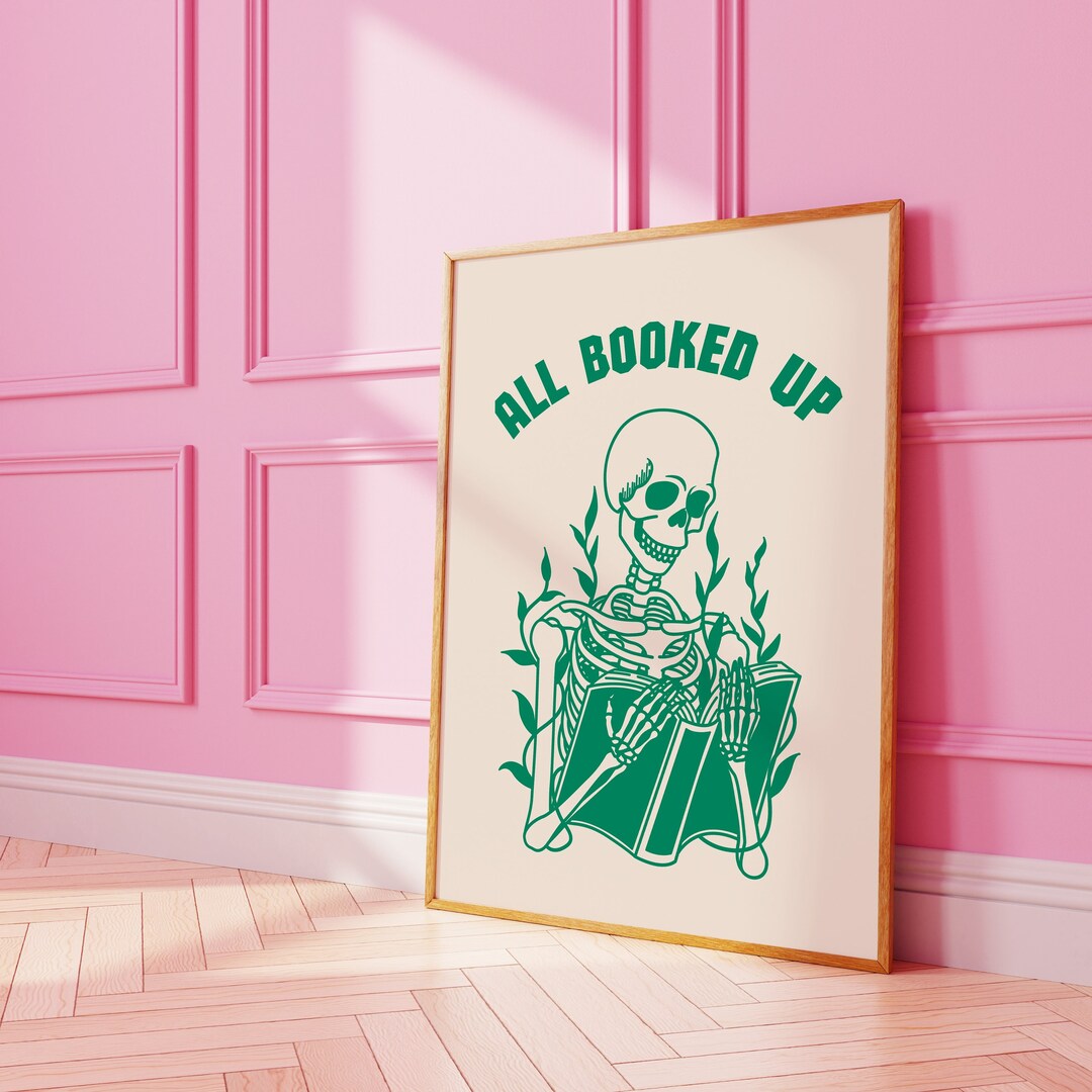 Preppy Reading Skeleton Poster • Reading Corner Print • Funky Green All ...