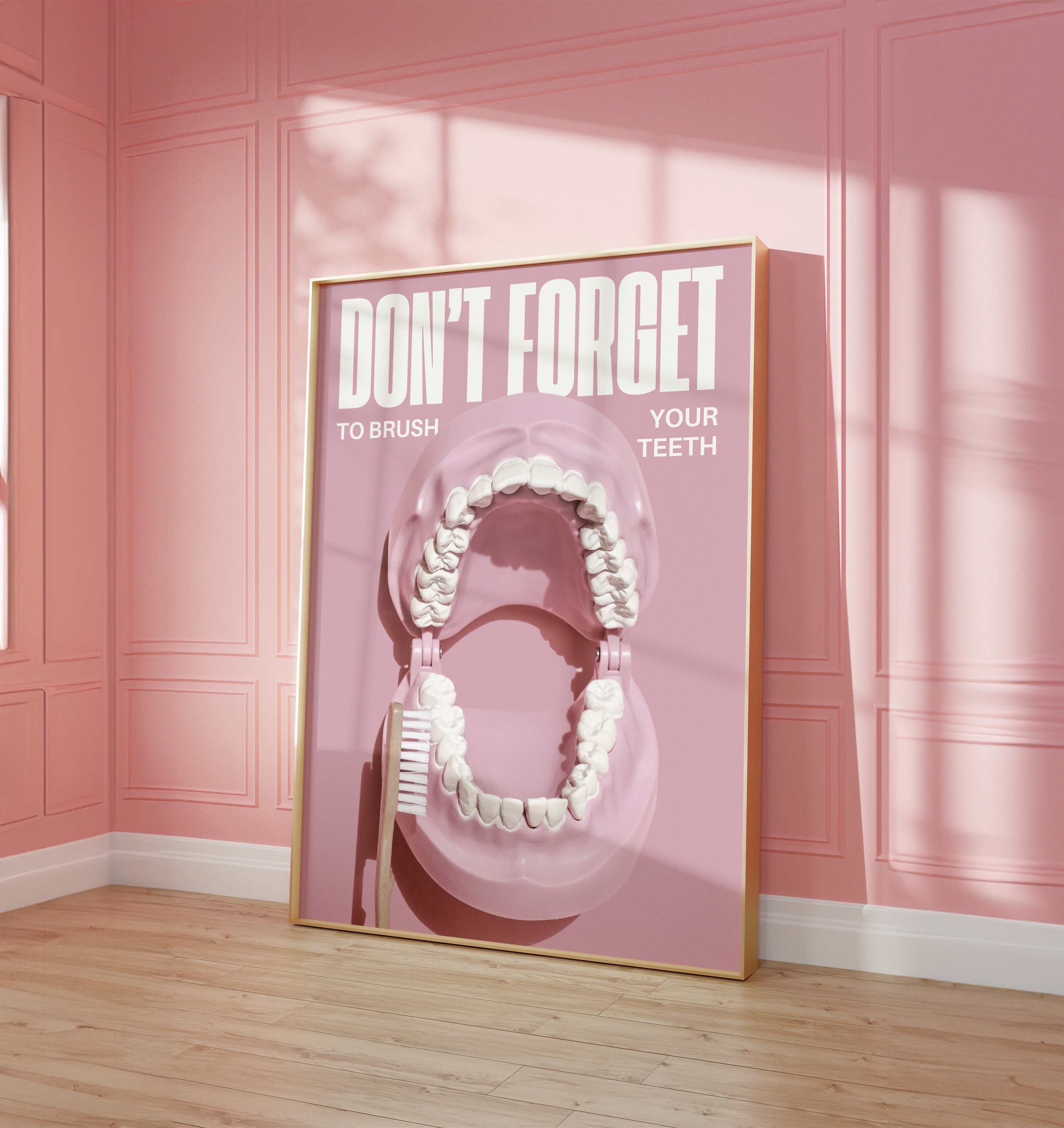 Brush Your Teeth Print • Pink Indie Room Decor • Funny Bathroom Prints ...