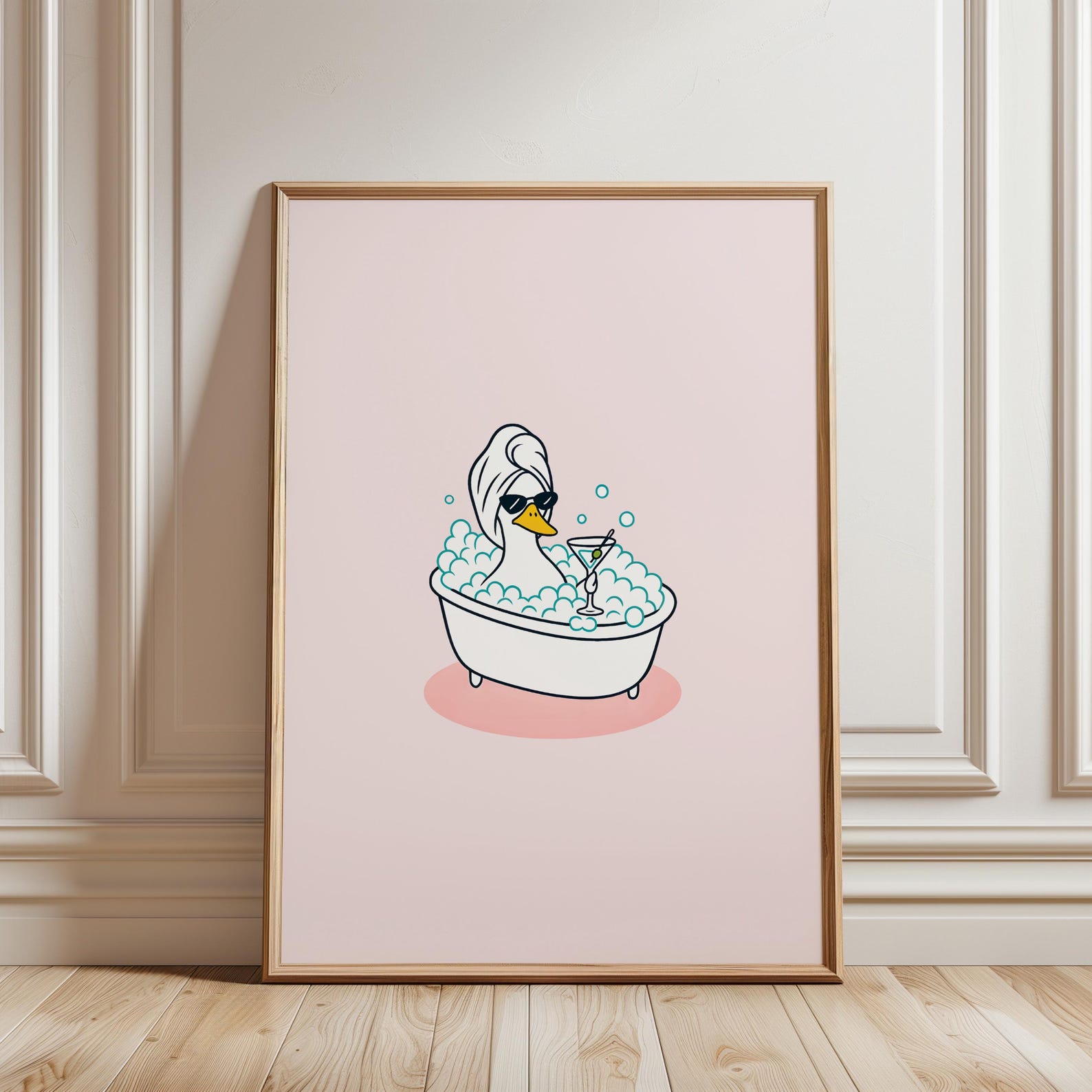 Duck in Bath Tub Print • Trendy Pink Bathroom Wall Art • Funny Goose ...