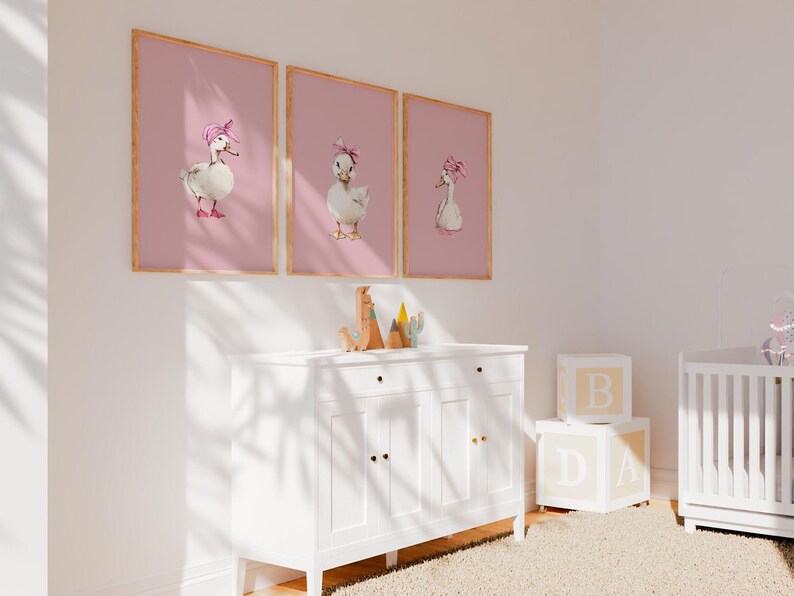 Set of 3 Baby Girl Nursery Duck Print • Girl's Room Printable Digital ...