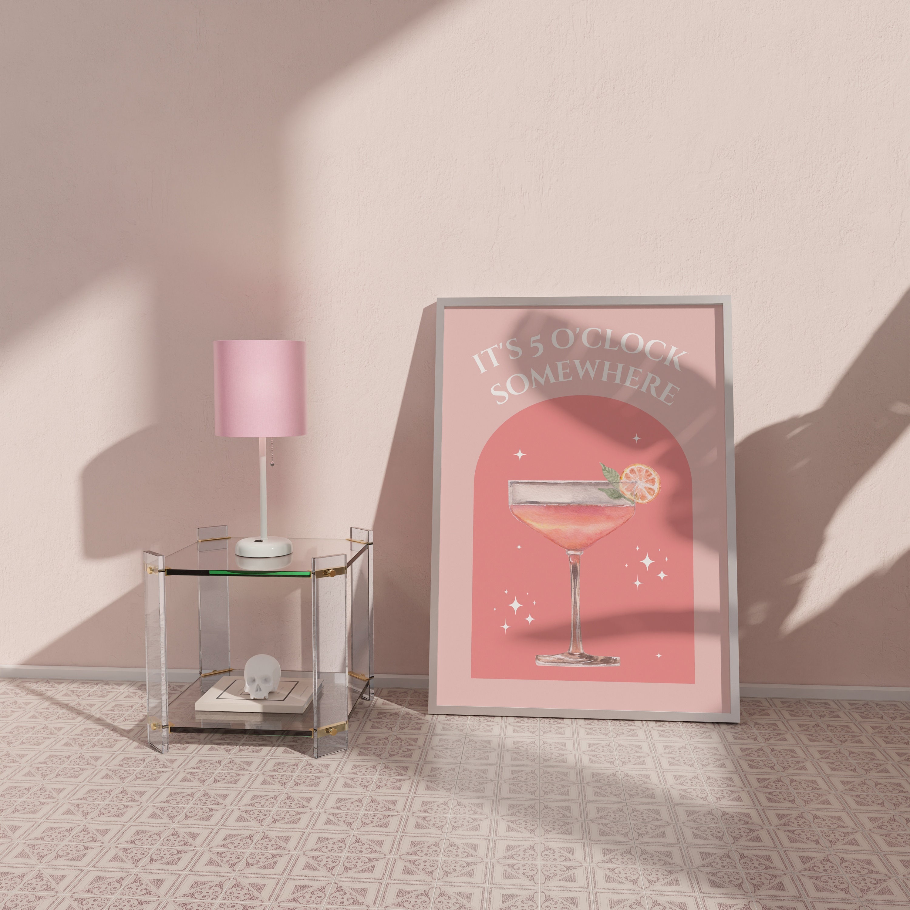 blush-pink-bar-cart-print-cute-watercolor-cocktail-poster-etsy