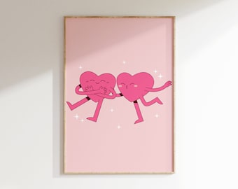 Pink Animated Hearts Print • Cute Hot Pink Prints • Retro Preppy Wall Decor • Blush Pink Wall Art For Teenagers • Digital Download