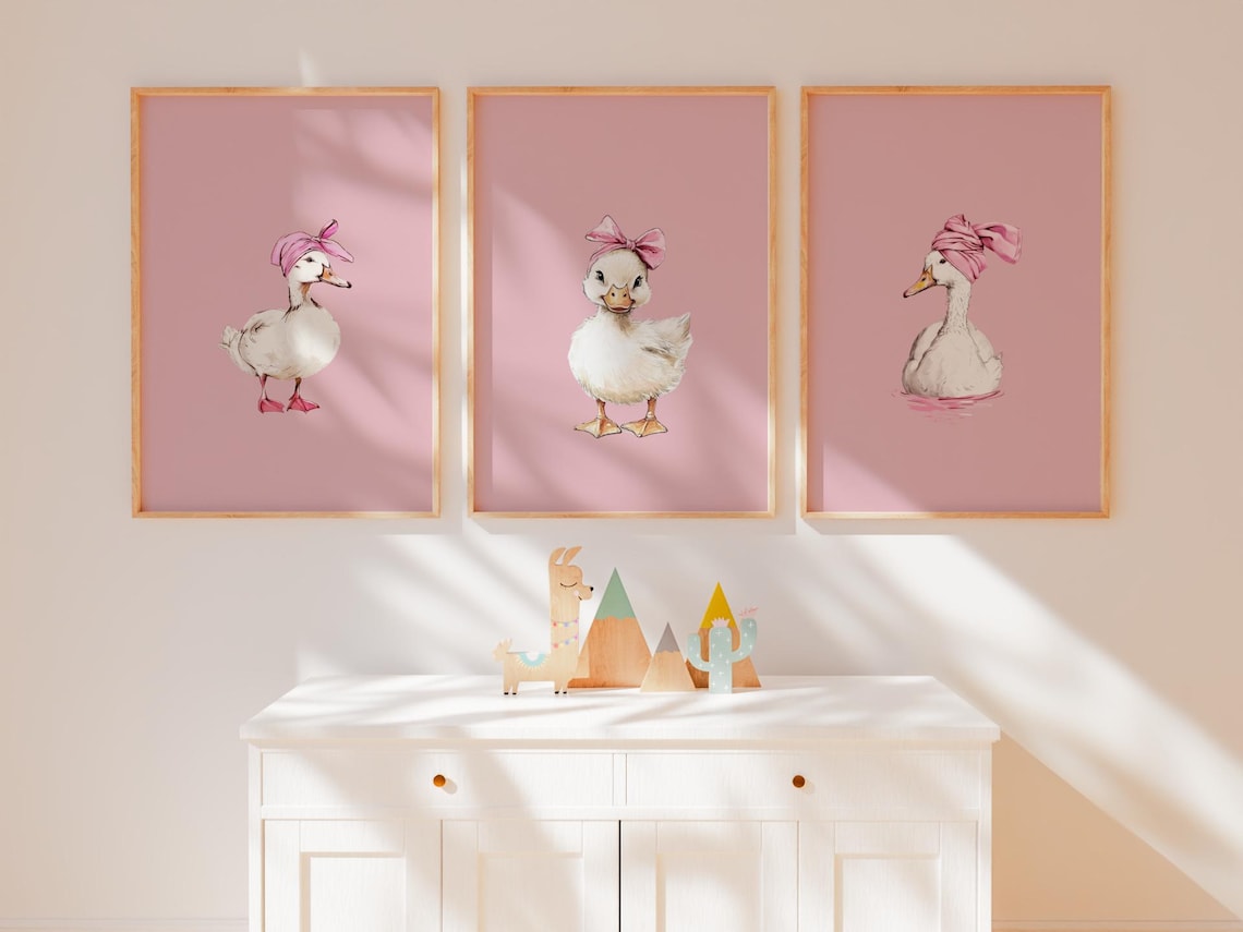 Set of 3 Baby Girl Nursery Duck Print • Girl's Room Printable Digital ...