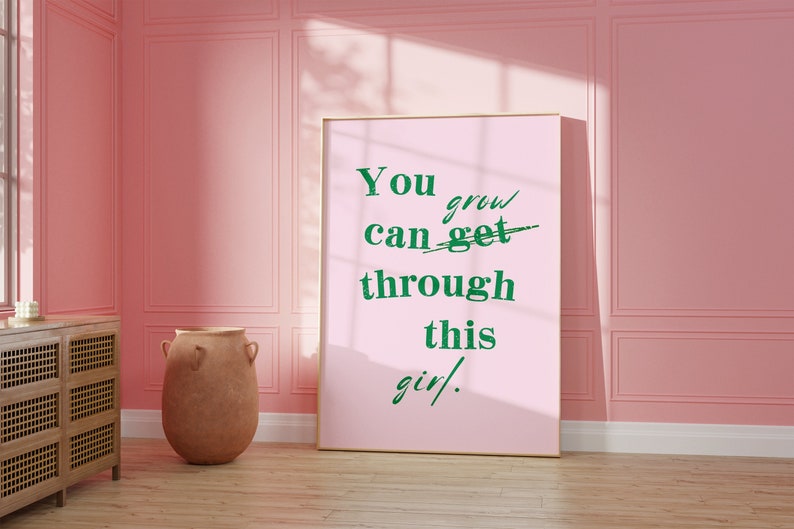 Blush Pink Wall Print Self Love Typography Wall Art Trendy Pink Green Quote Poster Self Care Mental Health Text Hot Girl Aesthetic image 4