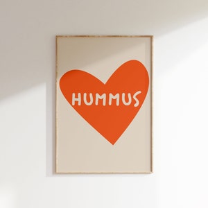 Funky Kitchen Hummus Poster • Nahöstliche Food Prints • Trendy süße vegane Kunst • Digitale Kunst für Veganer, Vegetarier und Hummus Liebhaber