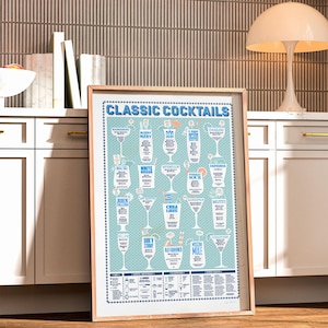 Impression de cocktails classiques, cadeau pour les amateurs de cocktails, cadeau du mixologue, guide de recettes de cocktails