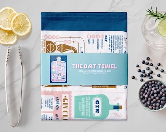 Gin Tea Towel, British Gin Facts and Cocktail Recipe Guide
