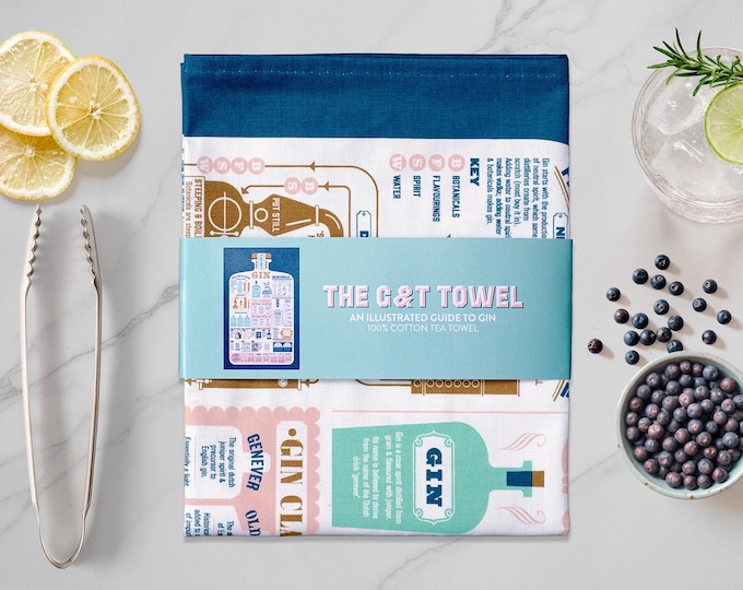 Gin Tea Towel, British Gin Facts and Cocktail Recipe Guide