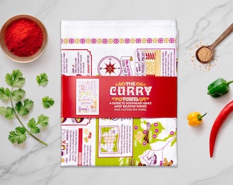 Curry Tea Towel, Colourful Indian Spice Guide for Kitchens
