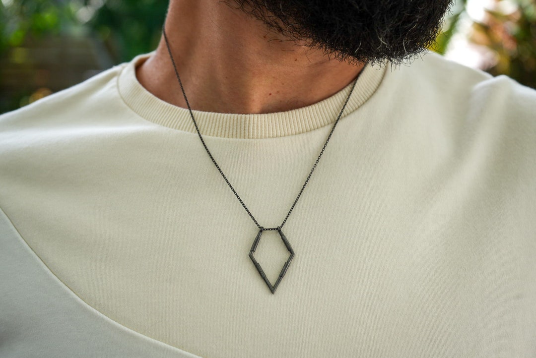 Men Necklace Ring Holder, Black Men Ring Keeper, Husband Gift, Groom