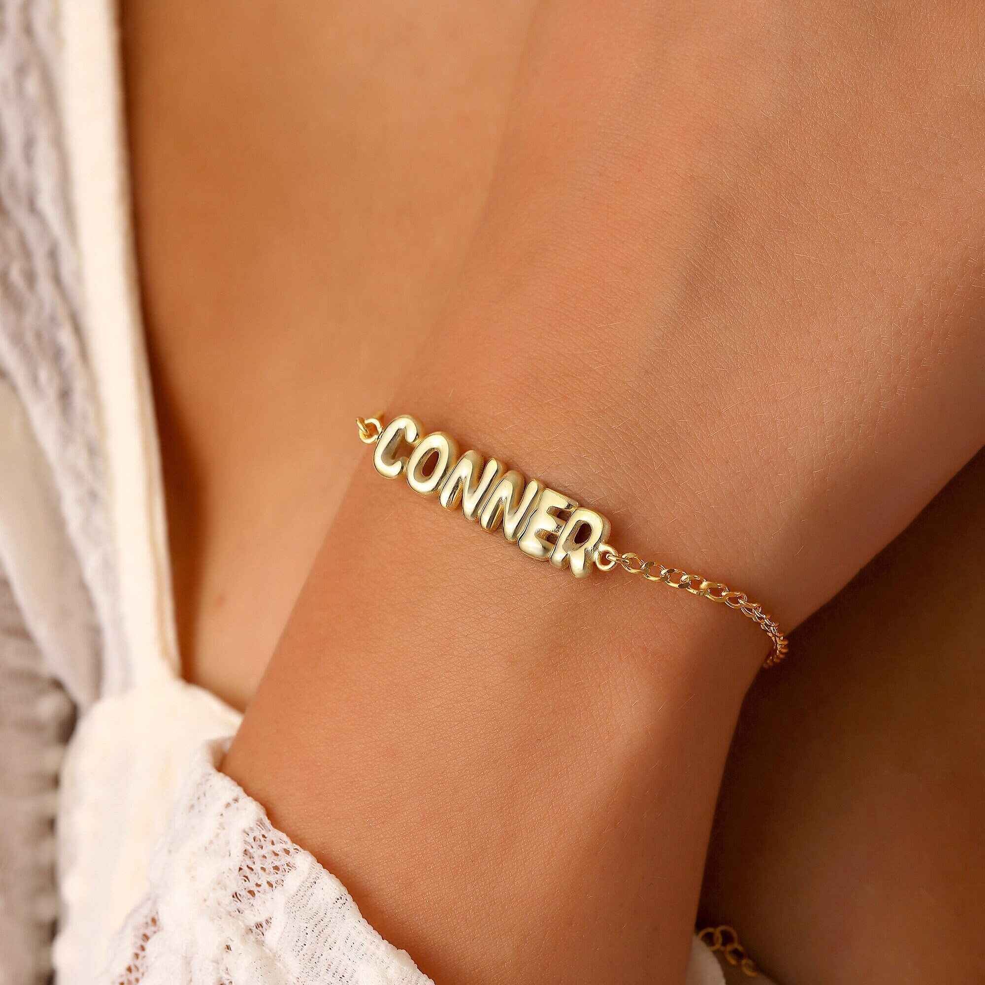 Customizable Love Letter Pavé Bracelet A to Z, Yellow Gold / 6.75 / 2