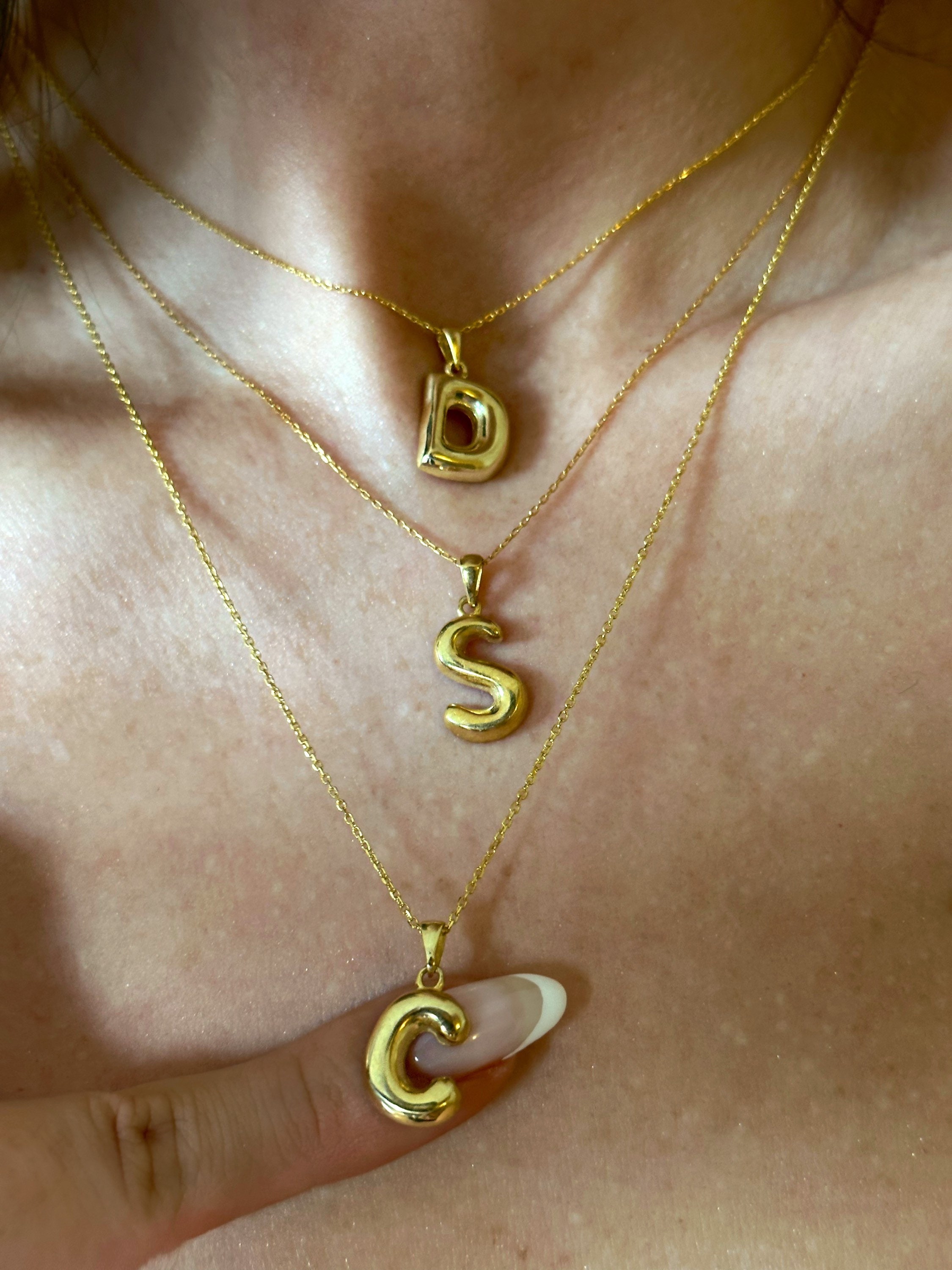 Initial Letter Necklace Balloon Letter Necklace Bubble Puff Etsy