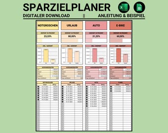 Sparziele | Vorlage | Google Sheets | Microsoft Excel | Spreadsheet | App | Digital | Deutsch | Euro | Budgetplaner | Finanzplaner | Sparen