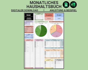 May include: A green, blue, and pink pie chart with the title "Diagram Expenses & Savings" and the text "80.0%" and "20.0%". A green, blue, and yellow pie chart with the title "Diagram Expenses & Savings" and the text "80.0%" and "20.0%". A spreadsheet with the title "Monthly Budget" and the text "January" and "Expenses" and "Budget".