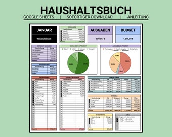 Haushaltsbuch | Budget Planer | Vermögensplaner | Finanzplaner | Spreadsheet | Digital | Deutsch | Google Sheets
