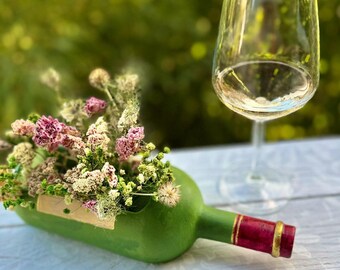 Wine Bottle Planter Handmade Gypsum Rustic Vase, Succulent Pot