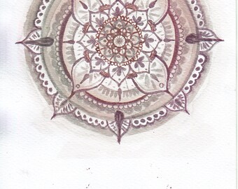 Wine Art Painted With Real Wine Varieties Mandala Original Wine Watercolor Artwork, 5.5x8in, signed by author