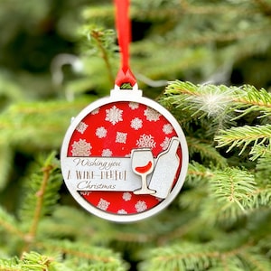 Wine Christmas Ornament | 3D Wood Handmade Bottle Tag | Wine Christmas Gift | Wine Stocking Filler