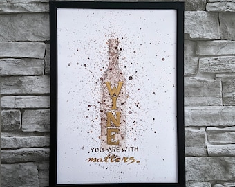 Wine Art Painted With Real Wine Varieties Calligraphy Original Wine Watercolor Artwork, 12x8in, signed by author