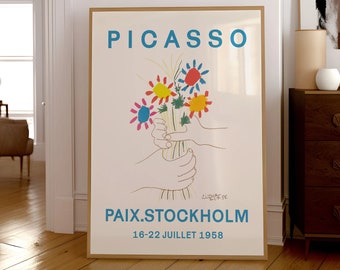 PABLO PICASSO Poster Bouquet for the 15th World Congress of Peace Stockholm Mid-Century Modern Vintage Poster Gift Idea Exhibition Poster