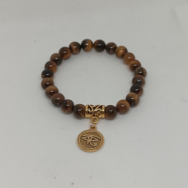 Tiger's Eye Bracelet Eye of Horus charm: 17 cm, 19 cm or 21 cm